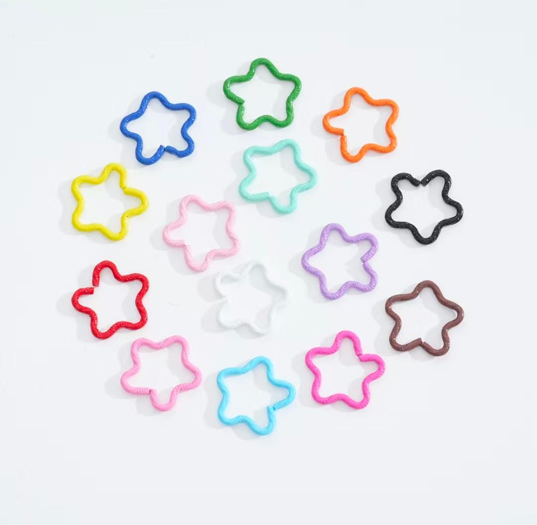 A-27 Painted five-point star embossed open jump ring, single loop spring clasp, dog clip keychain connector ring, DIY jewelry accessory