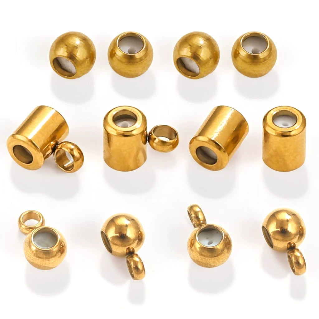 A-16 Stainless Steel Spacers & Crimp Beads, Gold-Plated Round Adjustable Beads for Universal Bracelet and Necklace Making