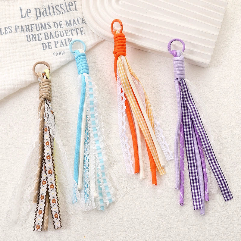 A-42 Phone strap DIY lace trim Miu-style dopamine aesthetic bag charm handwoven fashion accessory