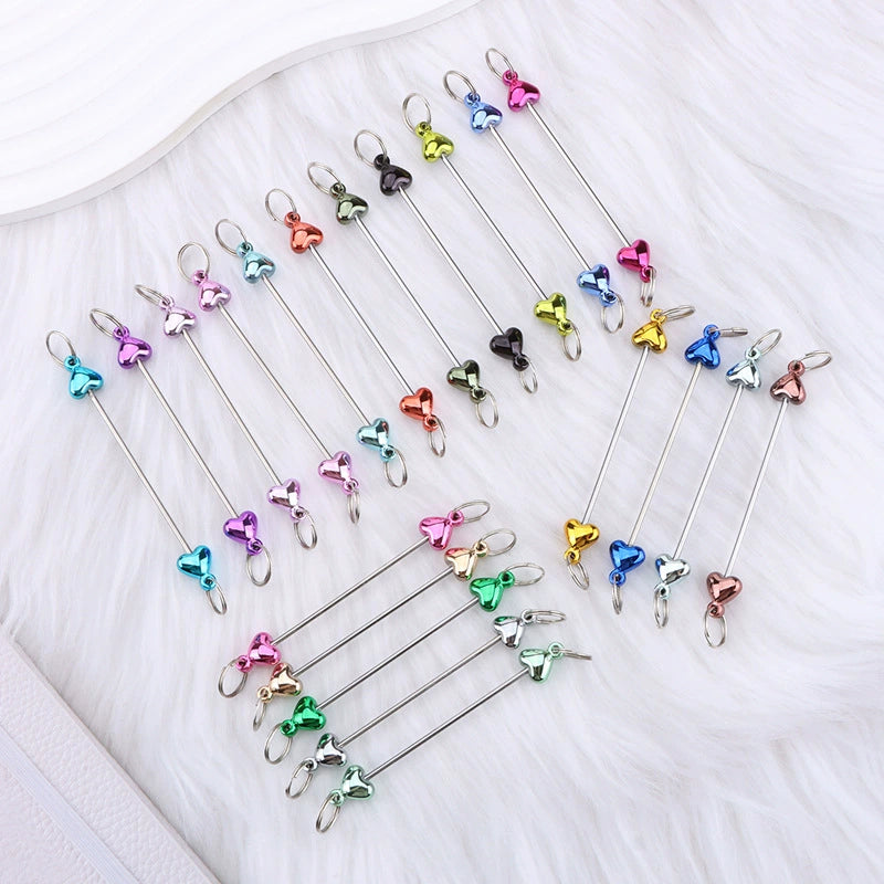 A-46 New Style Metal Beading Bars / Pins for DIY Keychain Charms, Assorted Shapes: Heart, Gourd, Flower, Star - Keyring Accessory Findings