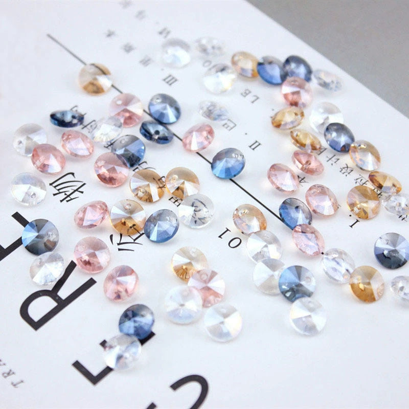 A-18 6mm 8mm 10mm AB Color Single-Hole Satellite Drilled Crystal Glass Beads, 'Flying Saucer' Shapes for DIY Fresh Style Bracelets
