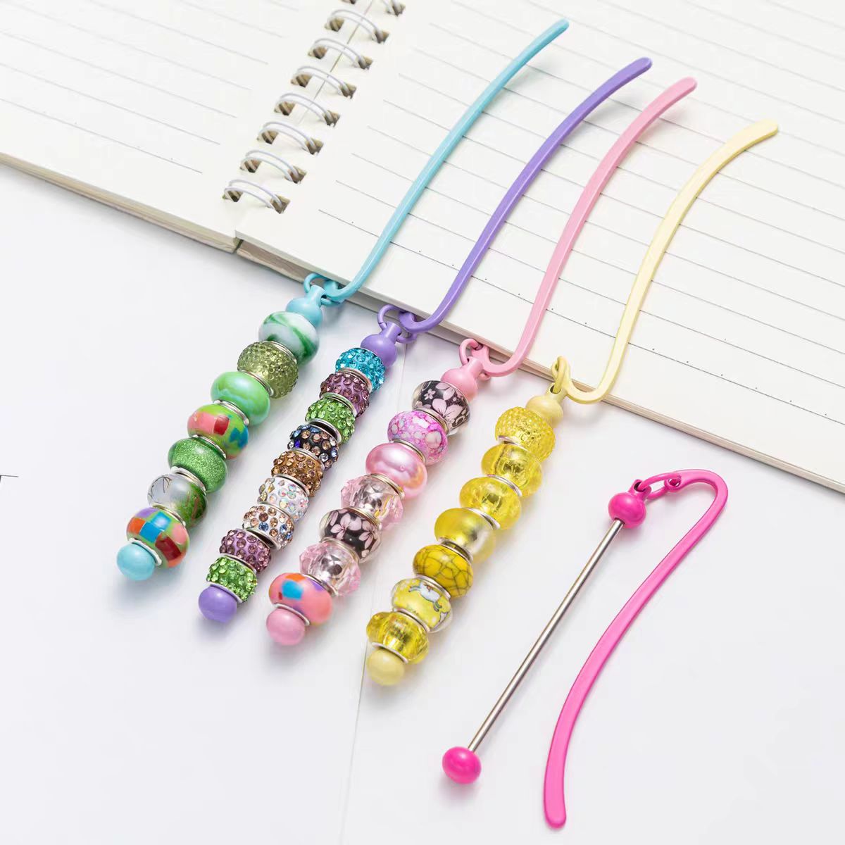 A-36  Bulk Wholesale Creative Metal Beaded Bookmarks, New DIY Cute Book Clips with Pendants for Kids and Students' Stationery