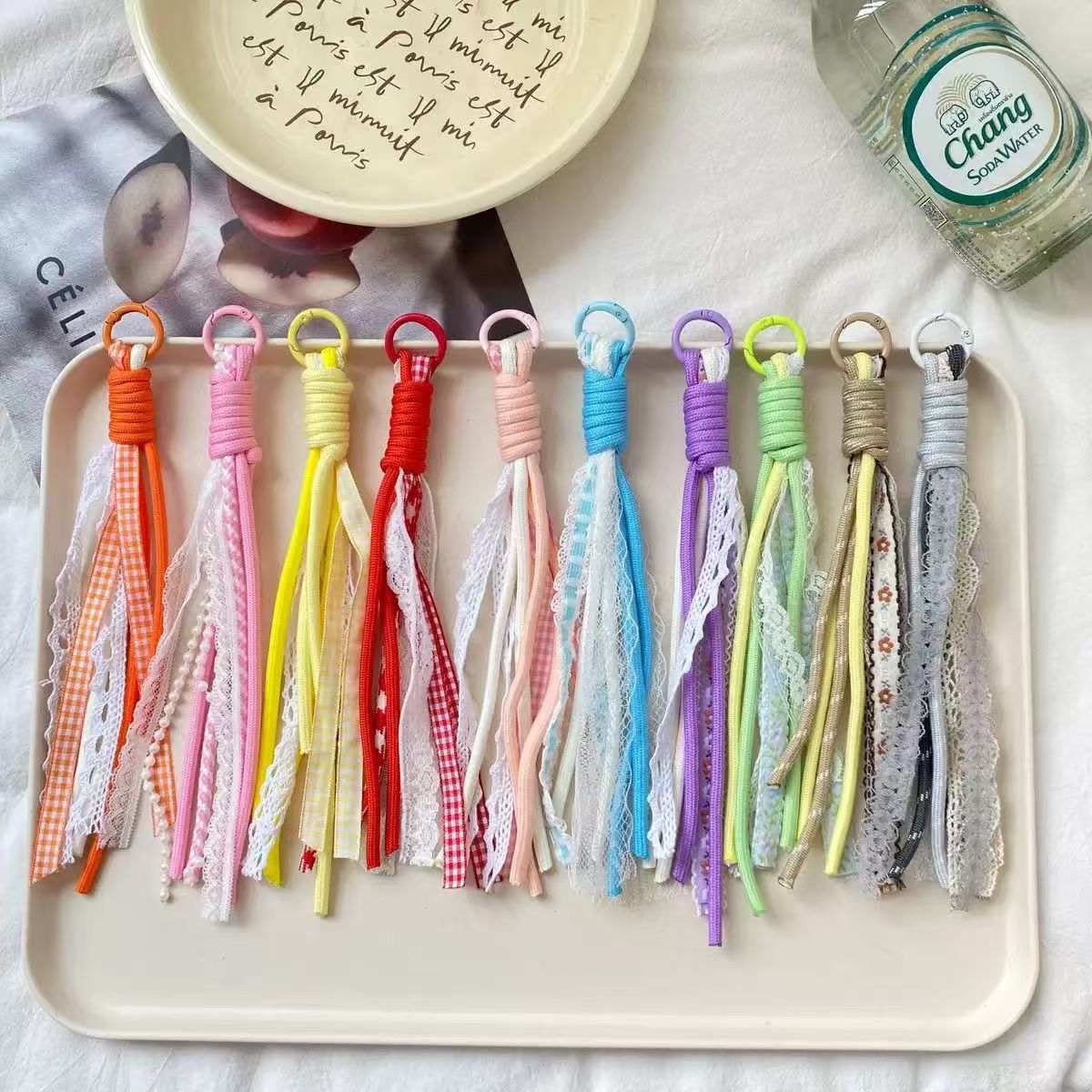 A-42  Phone strap DIY lace trim Miu-style dopamine aesthetic bag charm handwoven fashion accessory