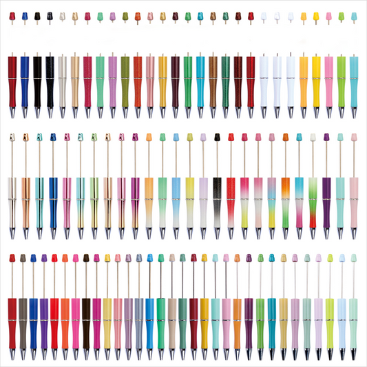 A-30 Beaded Pens Ready Stock Wholesale, DIY Creative Grain Beads Ballpoint Pens, UV Electroplated Beads Three-Color Gradient Bead Pens