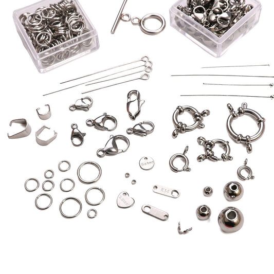 A-15 Stainless Steel Jewelry Findings: Lobster Clasps, Spring Rings, Crimp Beads & Head Pins for DIY Bracelet and Necklace Making