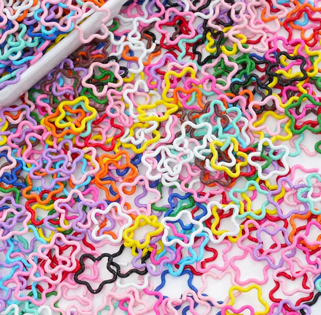 A-27  Painted five-point star embossed open jump ring, single loop spring clasp, dog clip keychain connector ring, DIY jewelry accessory