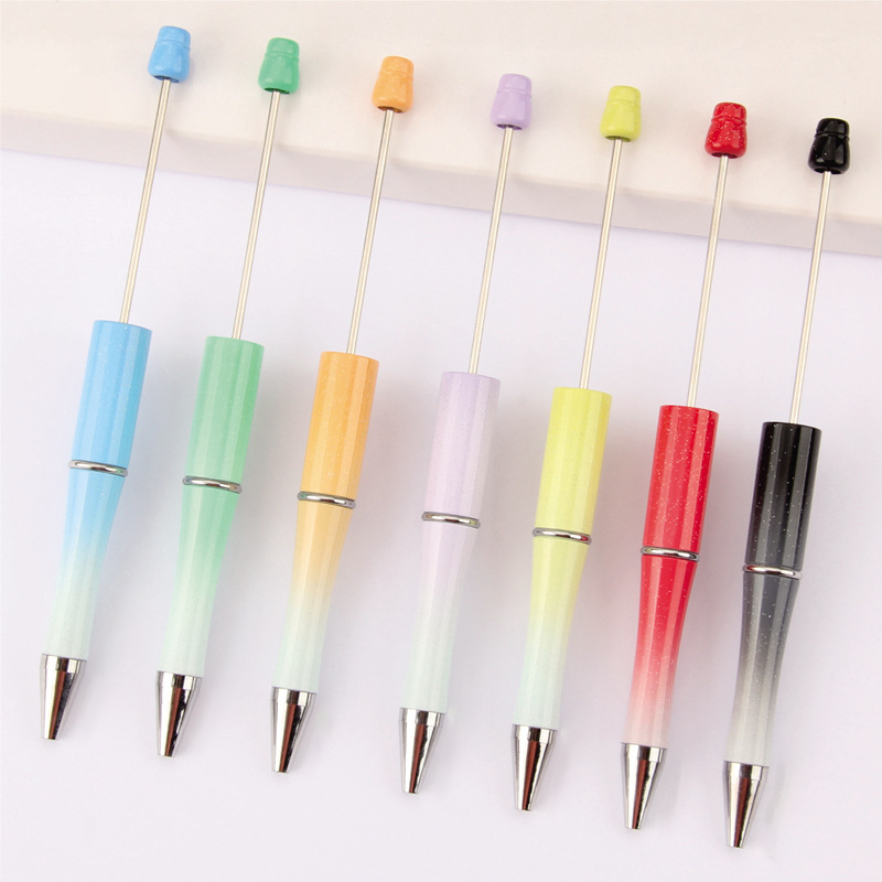 A-30 Beaded Pens Ready Stock Wholesale, DIY Creative Grain Beads Ballpoint Pens, UV Electroplated Beads Three-Color Gradient Bead Pens