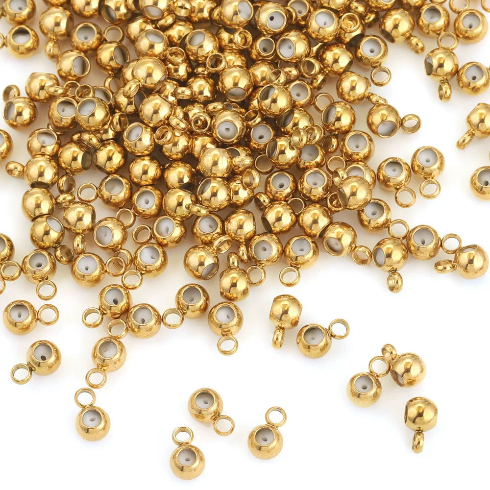 A-16 Stainless Steel Spacers & Crimp Beads, Gold-Plated Round Adjustable Beads for Universal Bracelet and Necklace Making