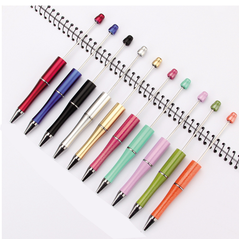 A-30 Beaded Pens Ready Stock Wholesale, DIY Creative Grain Beads Ballpoint Pens, UV Electroplated Beads Three-Color Gradient Bead Pens