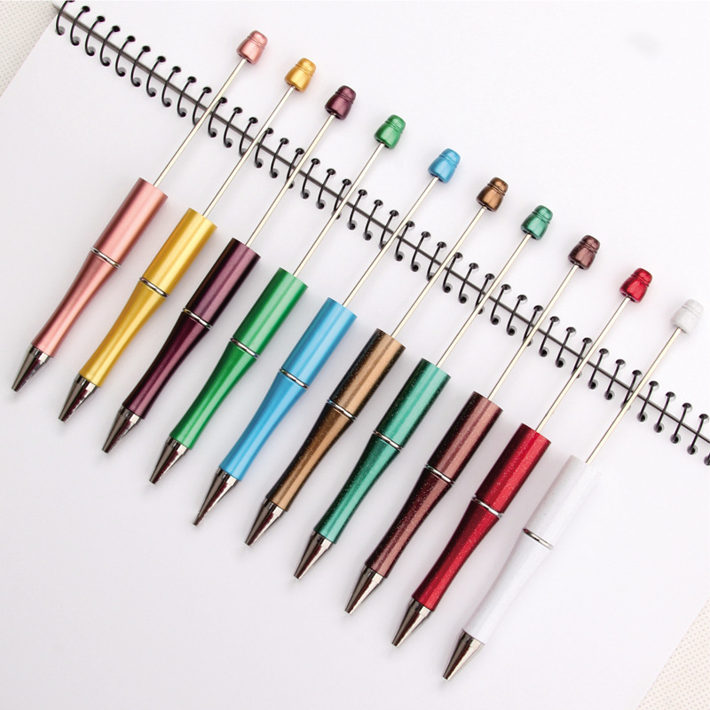A-30 Beaded Pens Ready Stock Wholesale, DIY Creative Grain Beads Ballpoint Pens, UV Electroplated Beads Three-Color Gradient Bead Pens