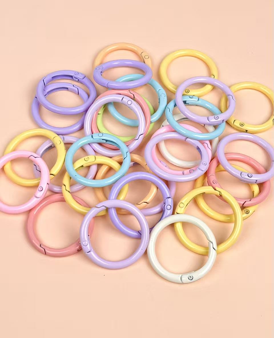 A-54 Colorful Baking Paint Spring Clasps &amp; Pastel-Colored Open Spring Rings for DIY Jewelry, Keychains, Book Rings, and Card Holder Hardware