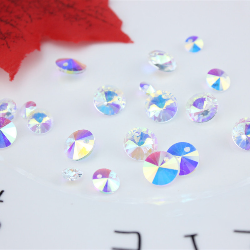 A-18 6mm 8mm 10mm AB Color Single-Hole Satellite Drilled Crystal Glass Beads, 'Flying Saucer' Shapes for DIY Fresh Style Bracelets