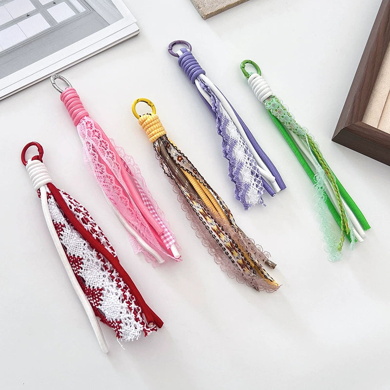 A-42  Phone strap DIY lace trim Miu-style dopamine aesthetic bag charm handwoven fashion accessory