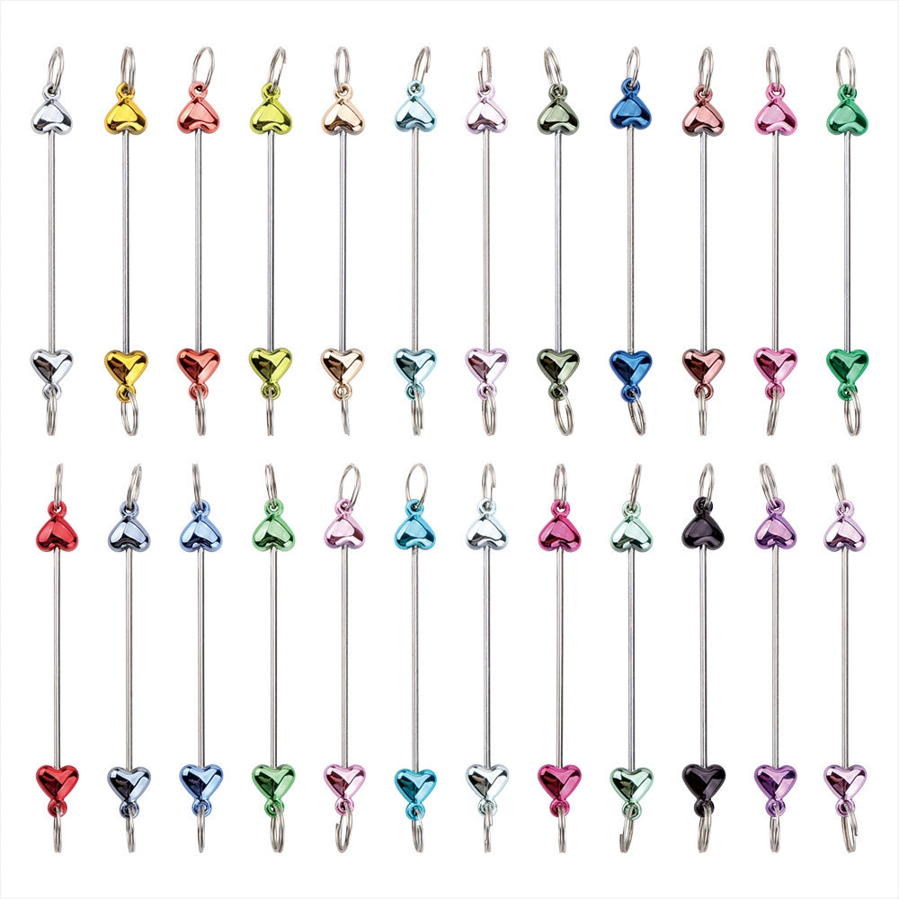 A-46  New Style Metal Beading Bars / Pins for DIY Keychain Charms, Assorted Shapes: Heart, Gourd, Flower, Star - Keyring Accessory Findings