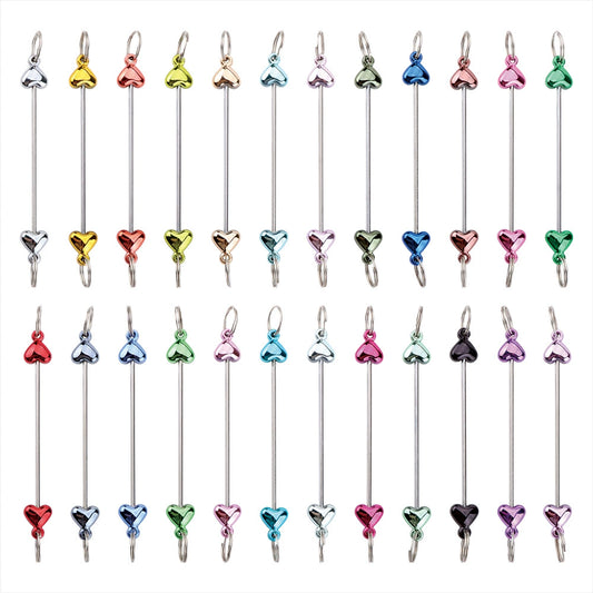A-46  New Style Metal Beading Bars / Pins for DIY Keychain Charms, Assorted Shapes: Heart, Gourd, Flower, Star - Keyring Accessory Findings
