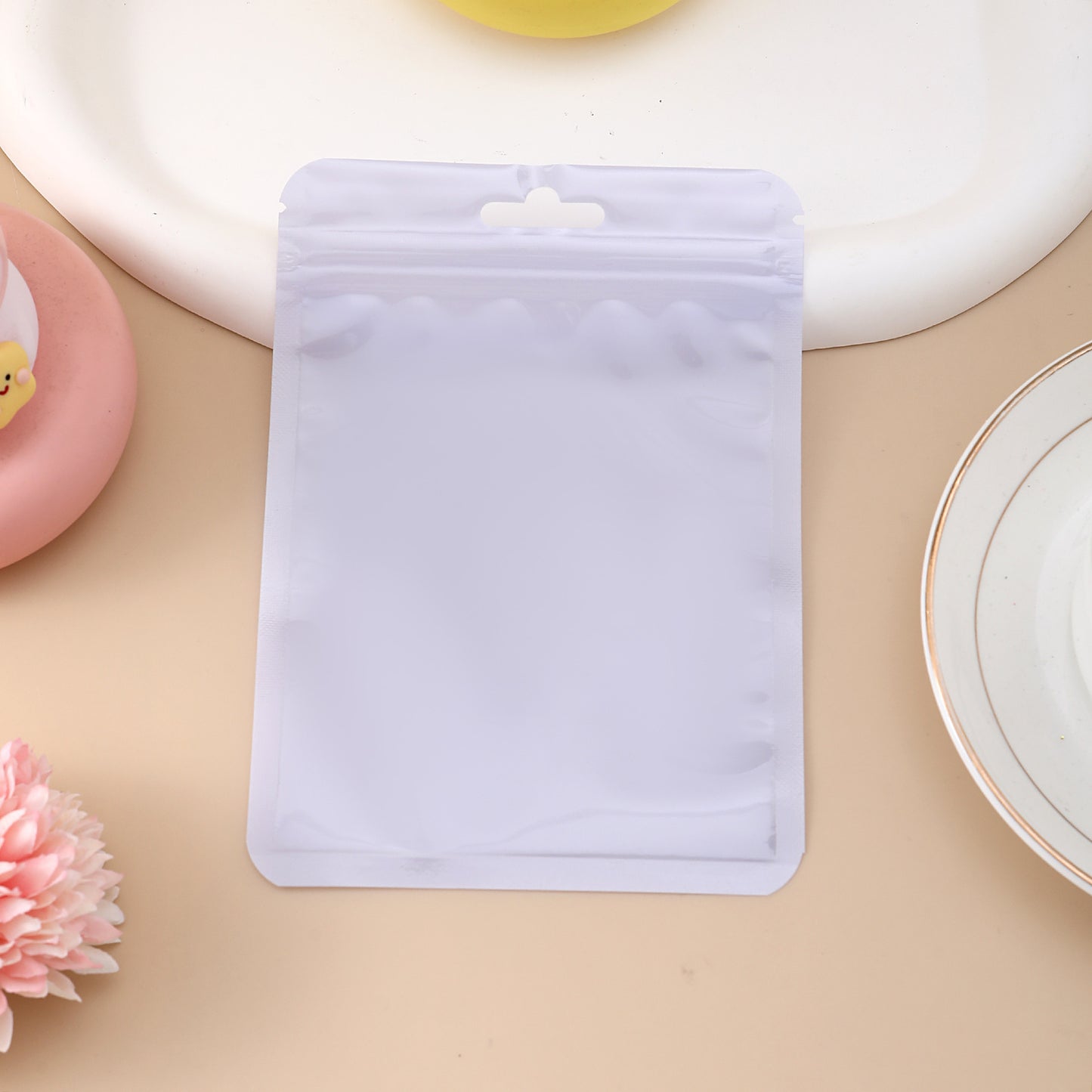 A-49  Macaron Color Inside-Printed Thick Plastic Zipper Bags, Opaque & Transparent Pouch with Double Zipper Track Seal for Jewelry Storage, Cosmetic Organizer & Sealing