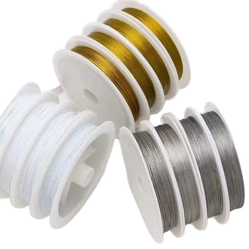 A-26  Beading & Stringing Wire - 0.38-0.6mm Gold & Natural Steel Wire for DIY Bracelets and Jewelry Making