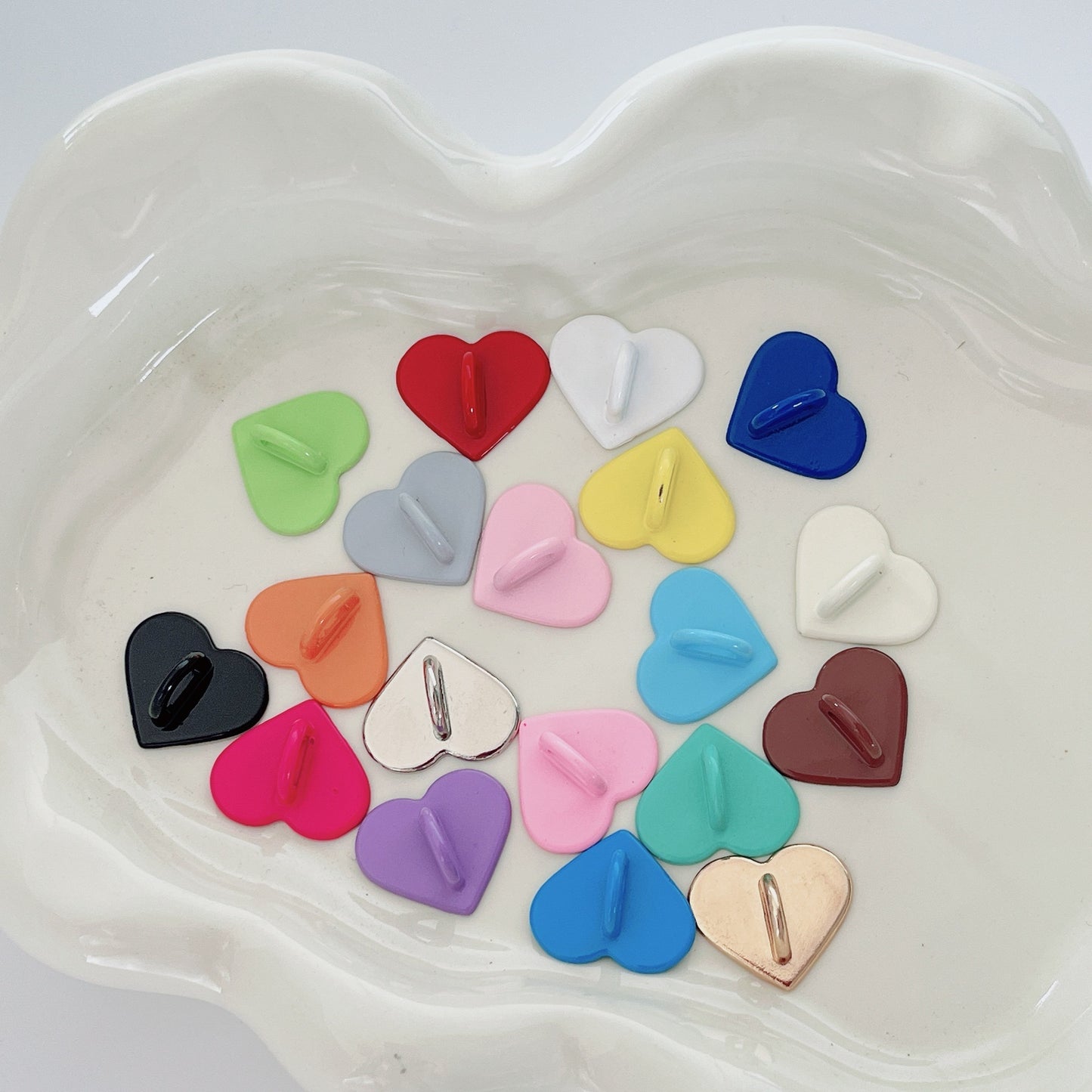 A-32  Colorful Metallic Finish Smooth Heart Snaps - Candy Tone DIY Embellishments for Bags, Cups & Handmade Tassels