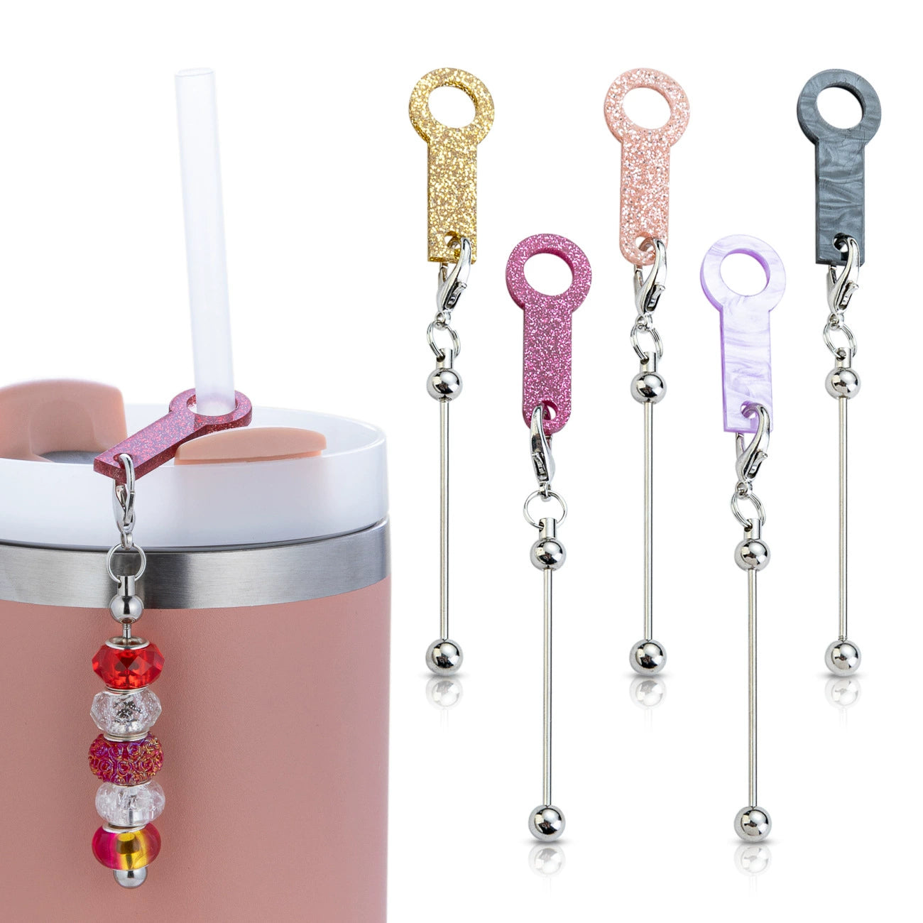 A-34  Bulk Wholesale Ready Stock DIY Beaded Acrylic Straw Pendant Charms, Decorative Accessories for 8mm-10mm Water Bottle & Cup Straws