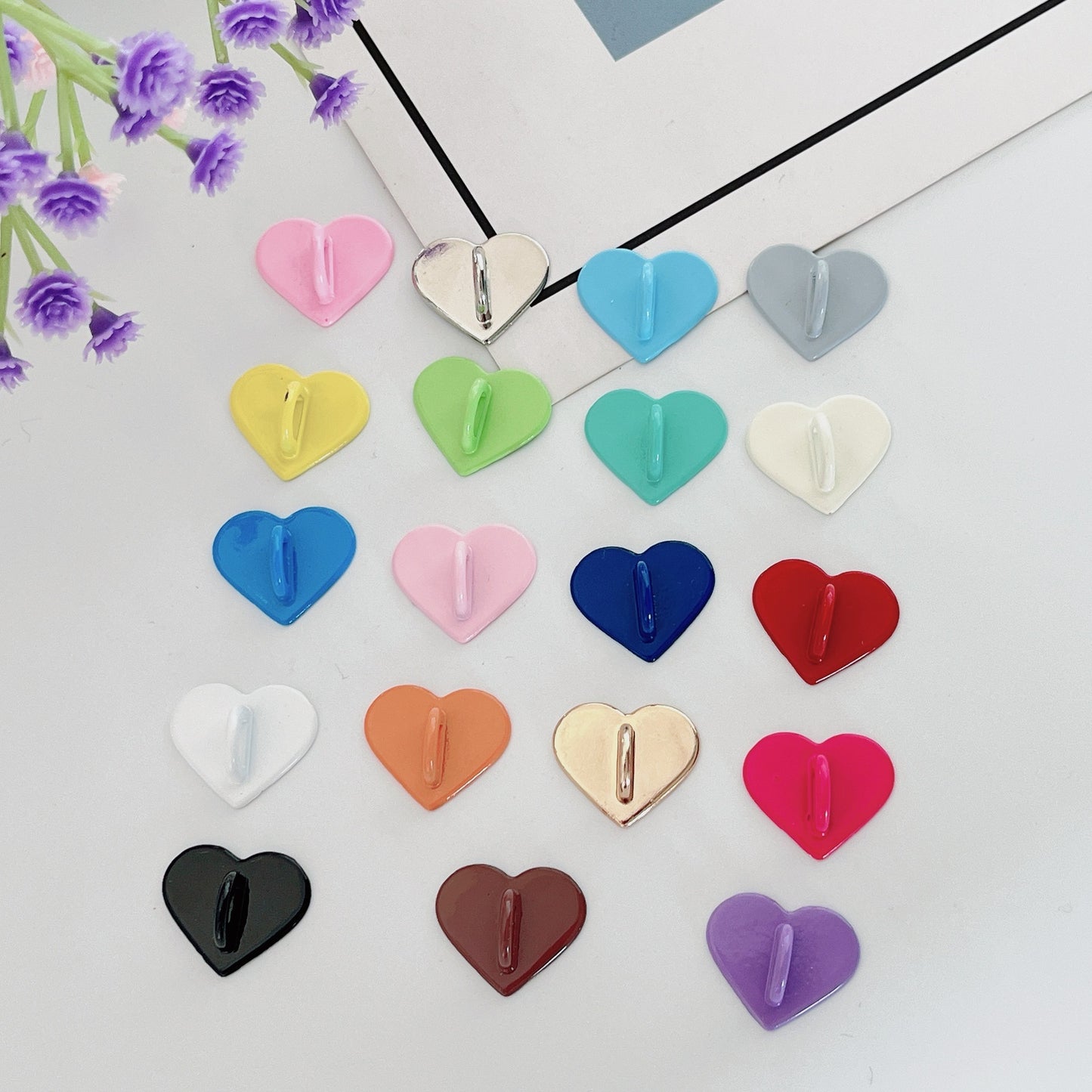 A-32  Colorful Metallic Finish Smooth Heart Snaps - Candy Tone DIY Embellishments for Bags, Cups & Handmade Tassels