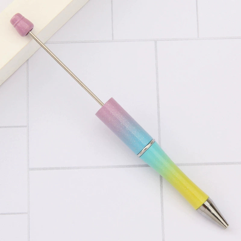A-30 Beaded Pens Ready Stock Wholesale, DIY Creative Grain Beads Ballpoint Pens, UV Electroplated Beads Three-Color Gradient Bead Pens