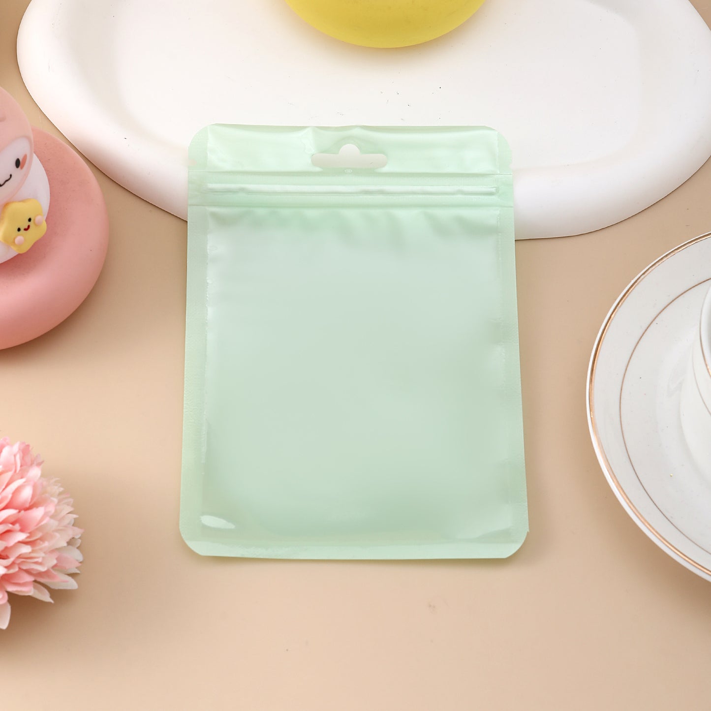 A-49  Macaron Color Inside-Printed Thick Plastic Zipper Bags, Opaque & Transparent Pouch with Double Zipper Track Seal for Jewelry Storage, Cosmetic Organizer & Sealing